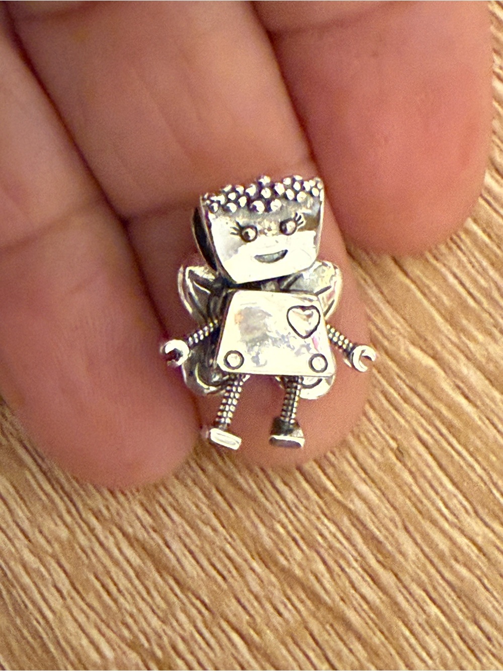 Cute Silver Robot Charm Pendant with Heart Detail